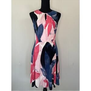 Perfect Office Dress! Keyhole Accent Fit & Flare Sheath Dress Size XS Blue Pink